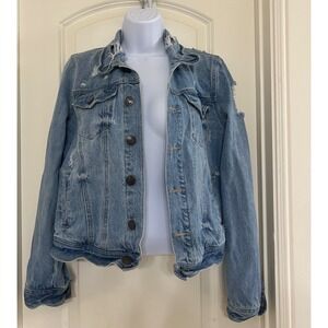 April Jeans‎ Denim Jacket Distressed Jean Jacket Button Up Light Wash Size Small
